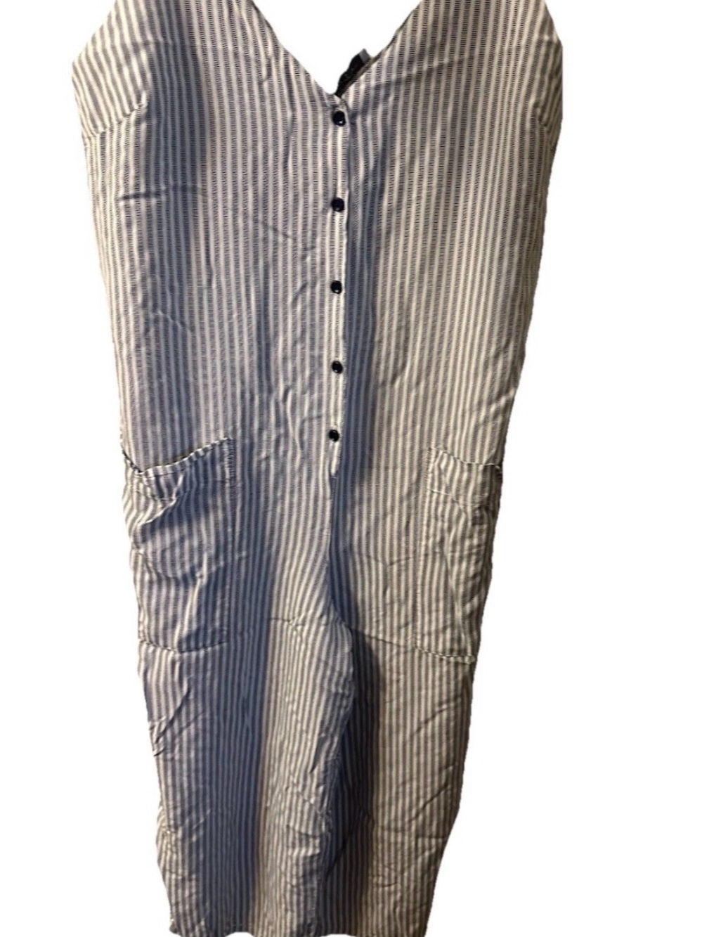 Striped Blue and White Button-Front Women's Jumpsuit